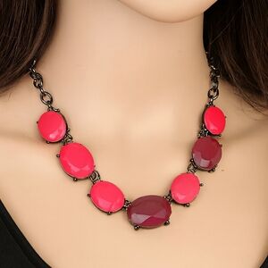 Women's Black Chain - Multi Color Plastic Stone Bold Statement Necklace Jewelry